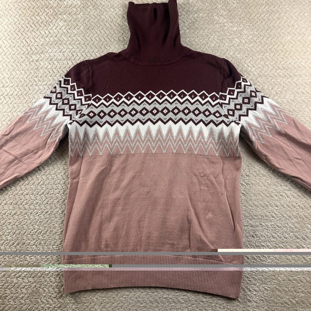 L.L. Bean Women's Fairisle Soft Cashmere Cotton Turtleneck‎ Sweater Large Cabin - Picture 4 of 10